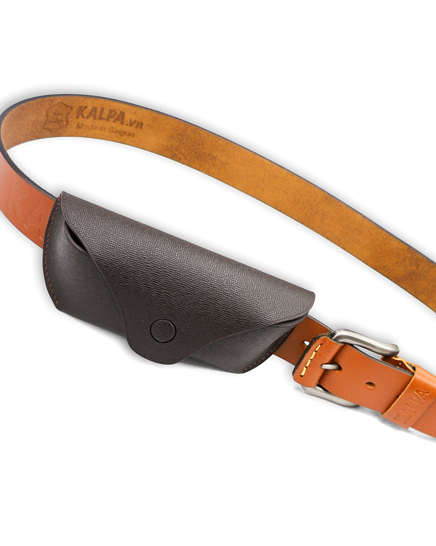 Kalpa Red Black Leather Glasses Case D003 - Bao đựng mắt kính bằng da bò có đai đeo thắt lưng (Thủ công)