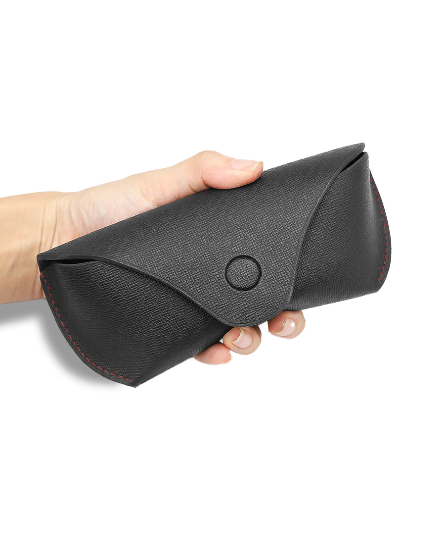 Kalpa Red Black Leather Glasses Case D003 - Bao đựng mắt kính bằng da bò có đai đeo thắt lưng (Thủ công)