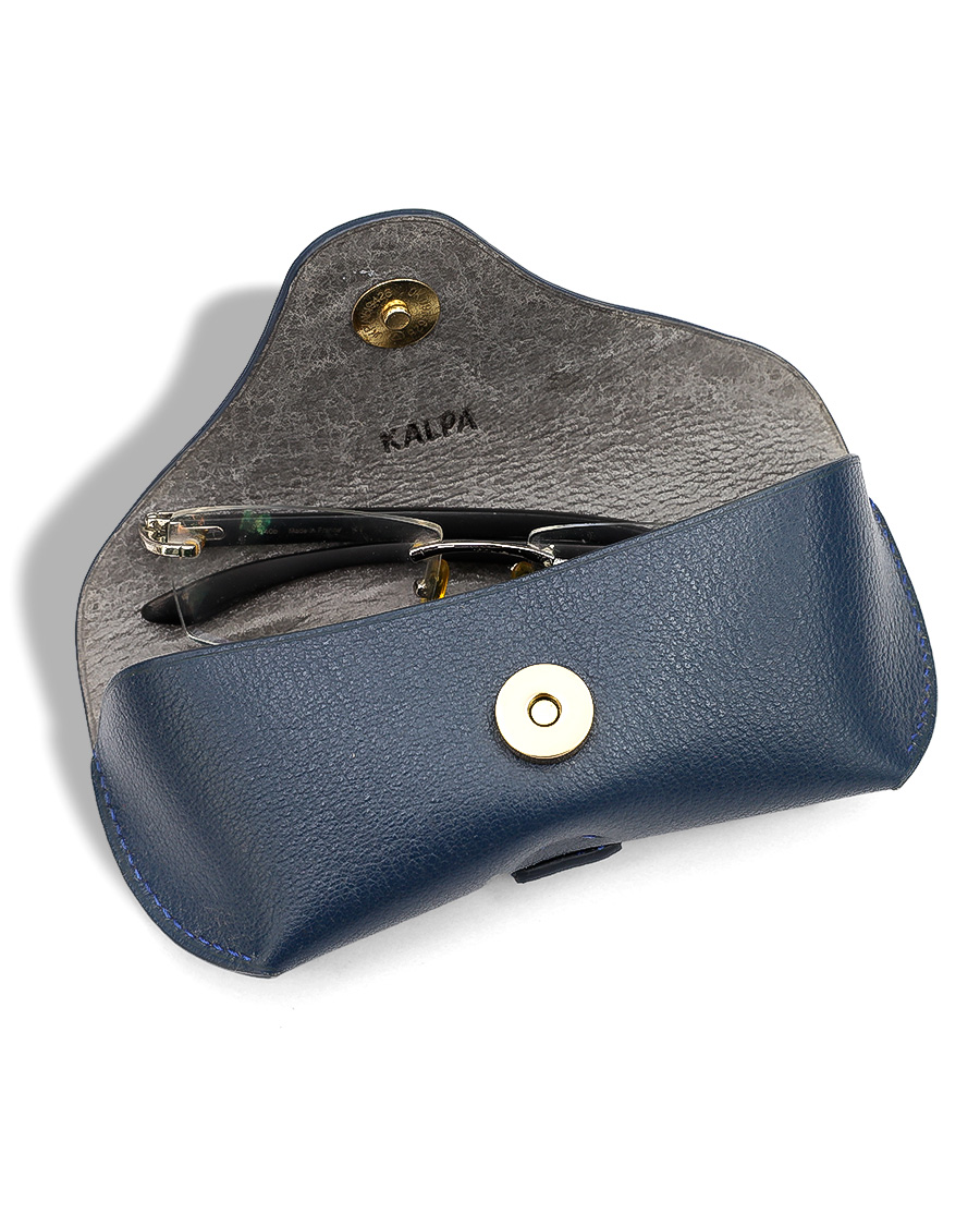 Kalpa Blue Leather Glasses Case X007 - Bao đựng mắt kính bằng da bò có đai đeo thắt lưng